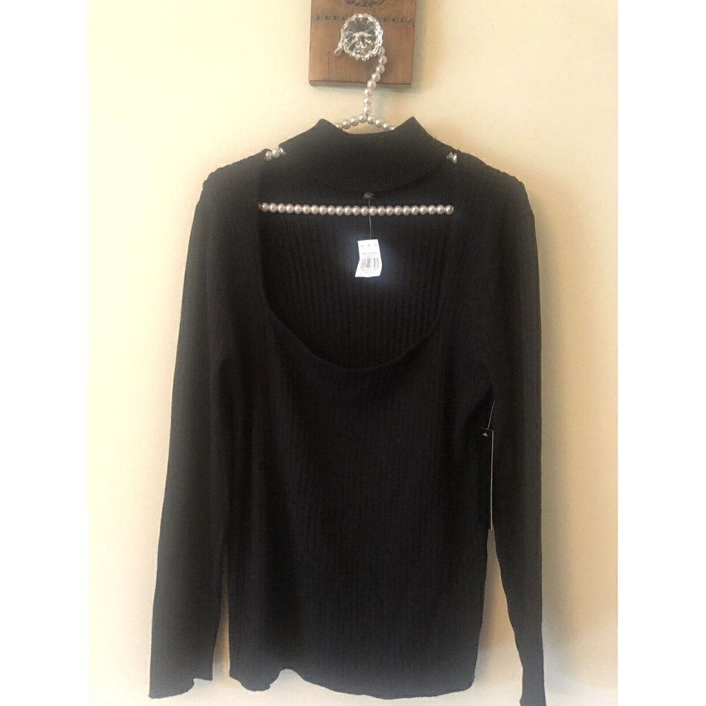 NWT Almost Famous Plus Size 3X Black Choker Sweater Ribbed Long Sleeve